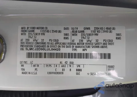 2020 Lincoln Corsair Reserve from USA, damaged, VIN 5LMCJ2D90LUL04420